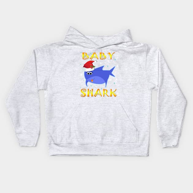 Christmas Baby Shark Funny Design Gift Idea Kids Hoodie by werdanepo